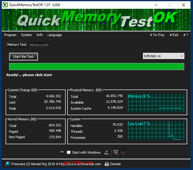 QuickMemoryTestOK主界面截图